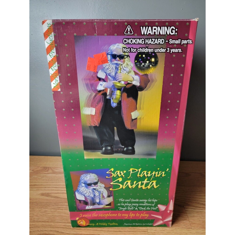 Gemmy Sax Playing Santa Claus Animated Jazz Music Christmas Vintage 15" /w Box